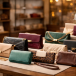 Ladies clutch bags display in Germany fashion store showing premium leather accessories