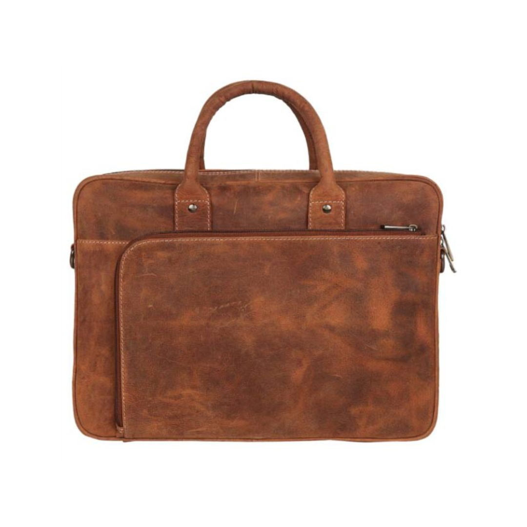 Leather bags for men in Germany displayed in a professional lifestyle setting