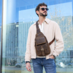 Leather chest bag in Germany styled in a modern urban lifestyle setting