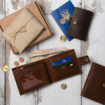 Leather wallets for men in Germany displayed in a minimalist lifestyle setting