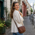 Leather sling bags for women in Germany in a modern lifestyle setting