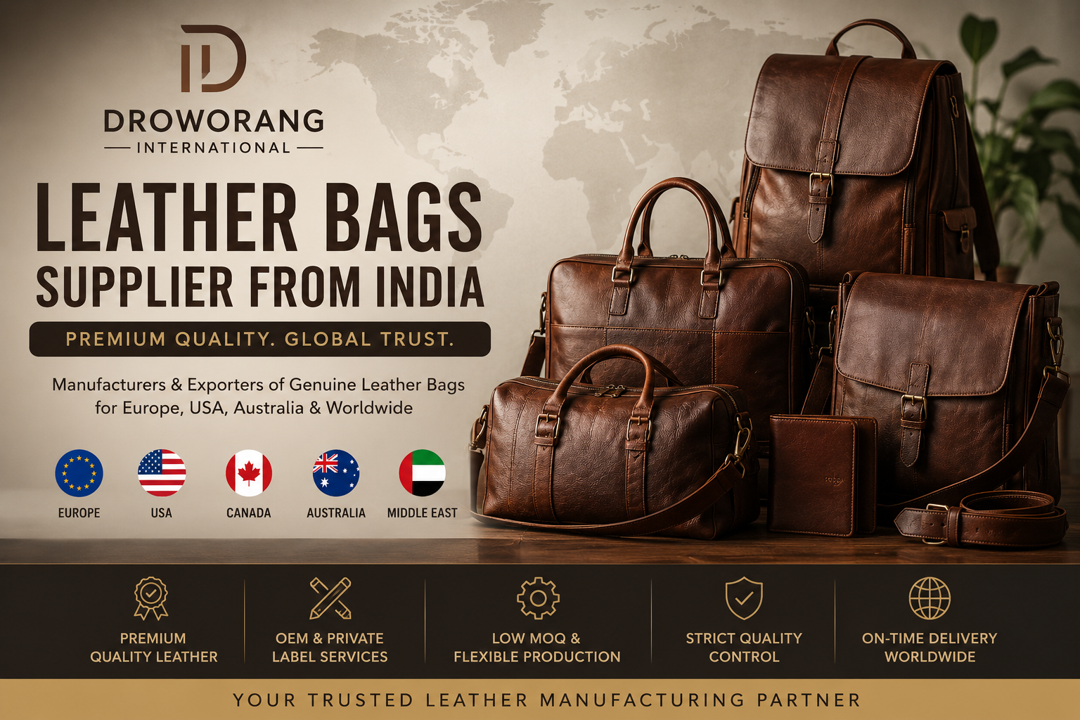 Premium Leather Bags Supplier from India